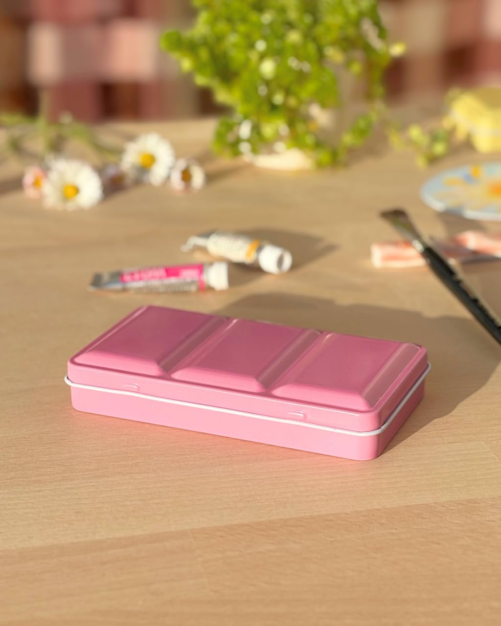 My Rock Way Hot Pink Bubblegum Empty Metal Watercolour Tin for Watercolour 12 Half Buckets or 6 Buckets with Mixing Palette and Flat Bottom. Lightweight - Image 2