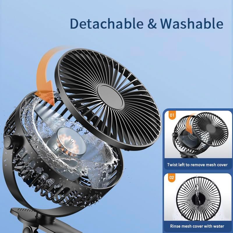Miniatura 7 de Ventilador compacto con clip, 6 pulgadas - 5000 mAh recargable con batería para cochecito de bebé, personal al aire libre, asiento de automóvil,