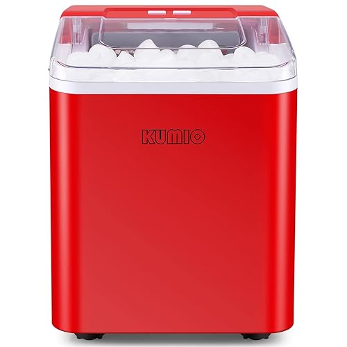 Miniatura 9 de KUMIO Máquina de hielo para encimera, 9 balas de hielo de fabricación rápida en 6-8 minutos, 26.5 libras en 24 horas, máquina de hielo