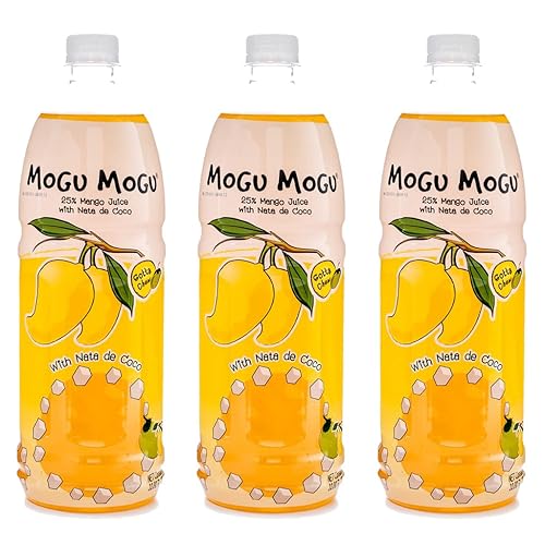 Paquete de 3 Cuchara medidora gratis Jugo Mogu Mogu con Nata De Coco - 33.8 onzas líquidas Tamaño familiar grande (Mango), 10.8 fl oz
