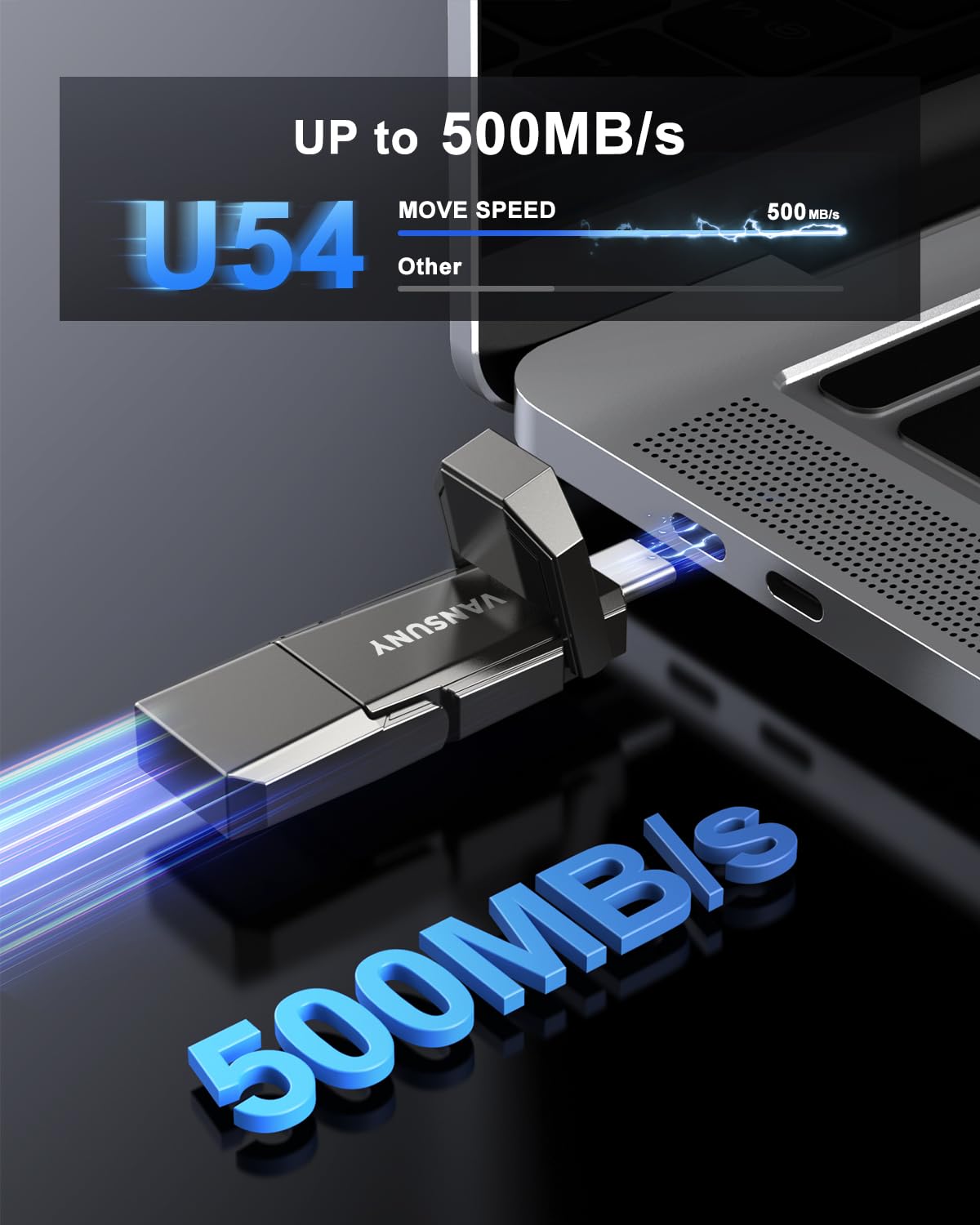 Vansuny Hard disk esterno portatile da 1 TB fino a 500 MB/s USB a stato solido USB 3.2 Dual SSD per telefono Android Tablet Laptop MacBook PC