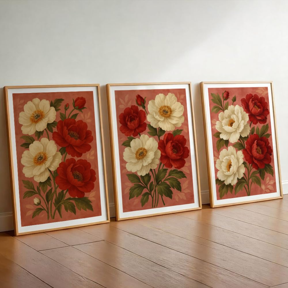 Karaaly Set of 3 Flower Wall Painting for Bedroom & Painting -5