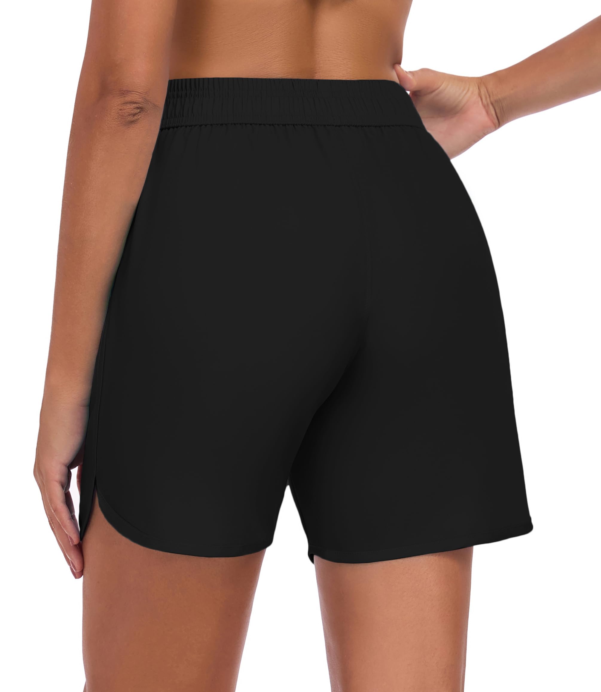 6" Wasserabweisende Schnelltrocknende Badehose Damen Bikinihose Ohne Netz - High Waist Bauchweg Badeshorts mit 2 Taschen, Ohne Innenslip
