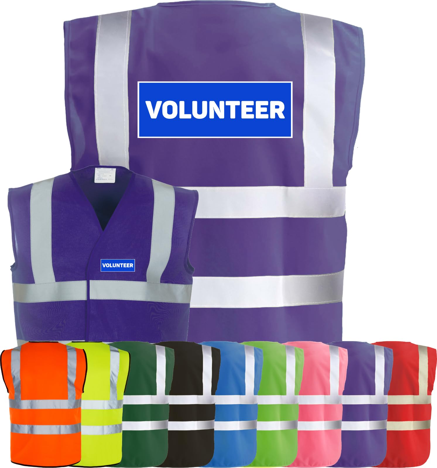 Corporate Togs VOLUNTEER Printed High Visibility Waistcoat - Hi-Vis Safety Vest Tabard, Brace Hi-Vis Strips, Fully EN471 Health, Protective Safety Wear | Safety Apparel