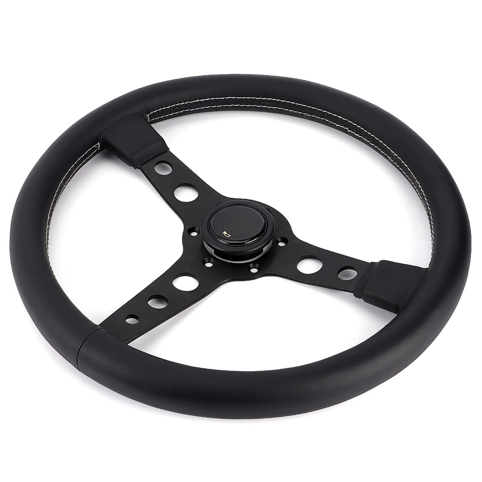 Ejoyous Universal Racing Kierownica, 6-hole Wyścigowe Kierownicy 350 Mm/14 Cali dla Prototipo Style Black Skórzanie z Szarami i Klaksonem