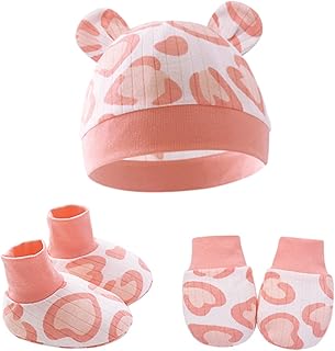 [Rulbelok] ベビー帽子手袋靴下ギフトセットクマの耳男の子女の子用0-6M通気性幼児綿キャップアンチスクラッチミトン新生児手袋傷なしと靴下綿