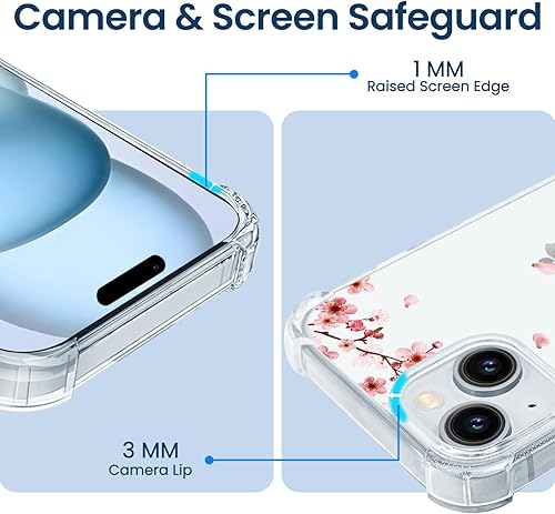 Miniatura 3 de Hi Space Funda para iPhone 15 Plus de 6.7 pulgadas 2023, diseño de flor de cerezo rosa para iPhone 15 Plus para mujeres y niñas, funda floral rosa