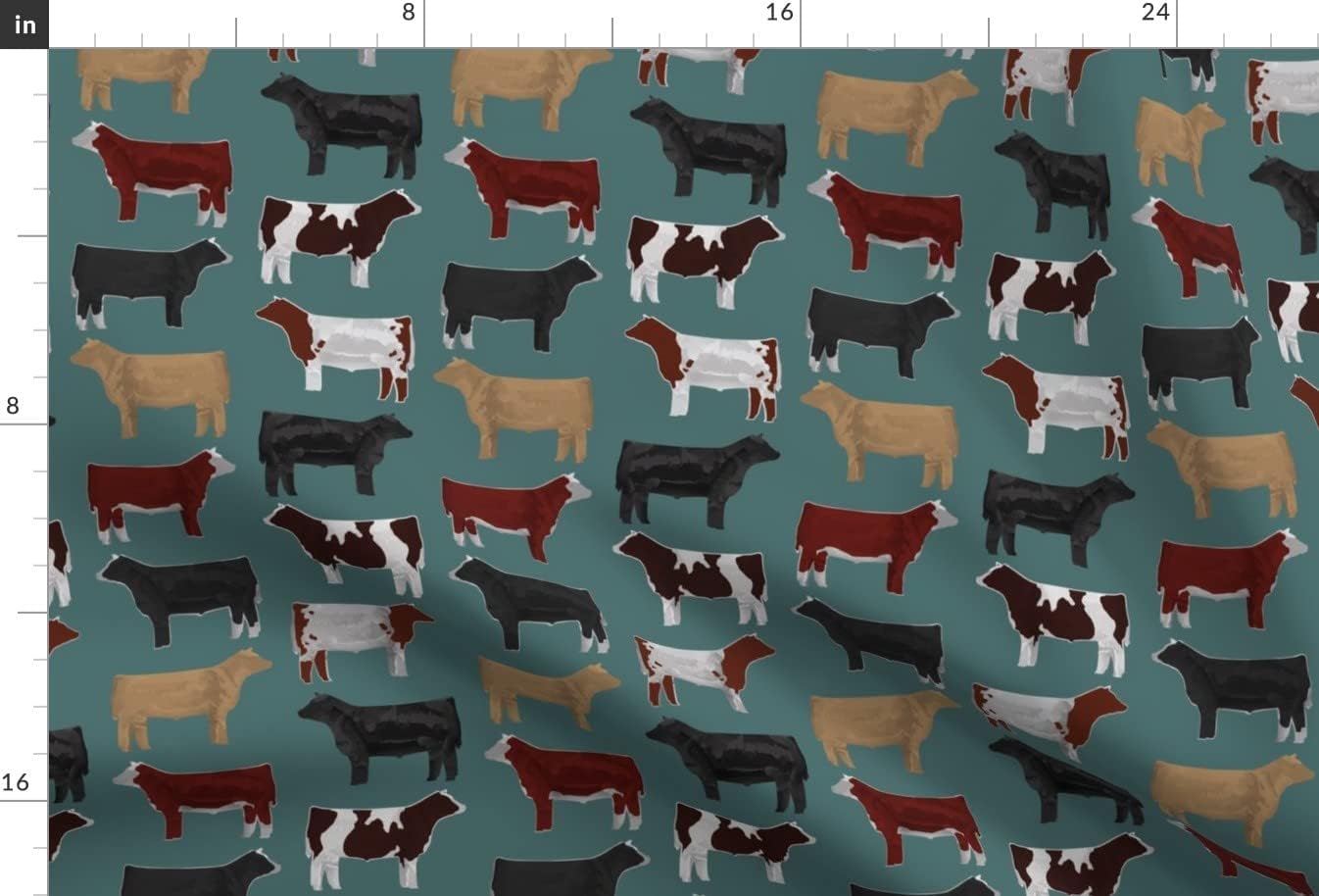 Spoonflower Fabric - Steer Breeds Teal Cow Hereford Livestock Printed on Chiffon Fabric by The Yard - Sewing Fashion Apparel Dresses Home Decor
