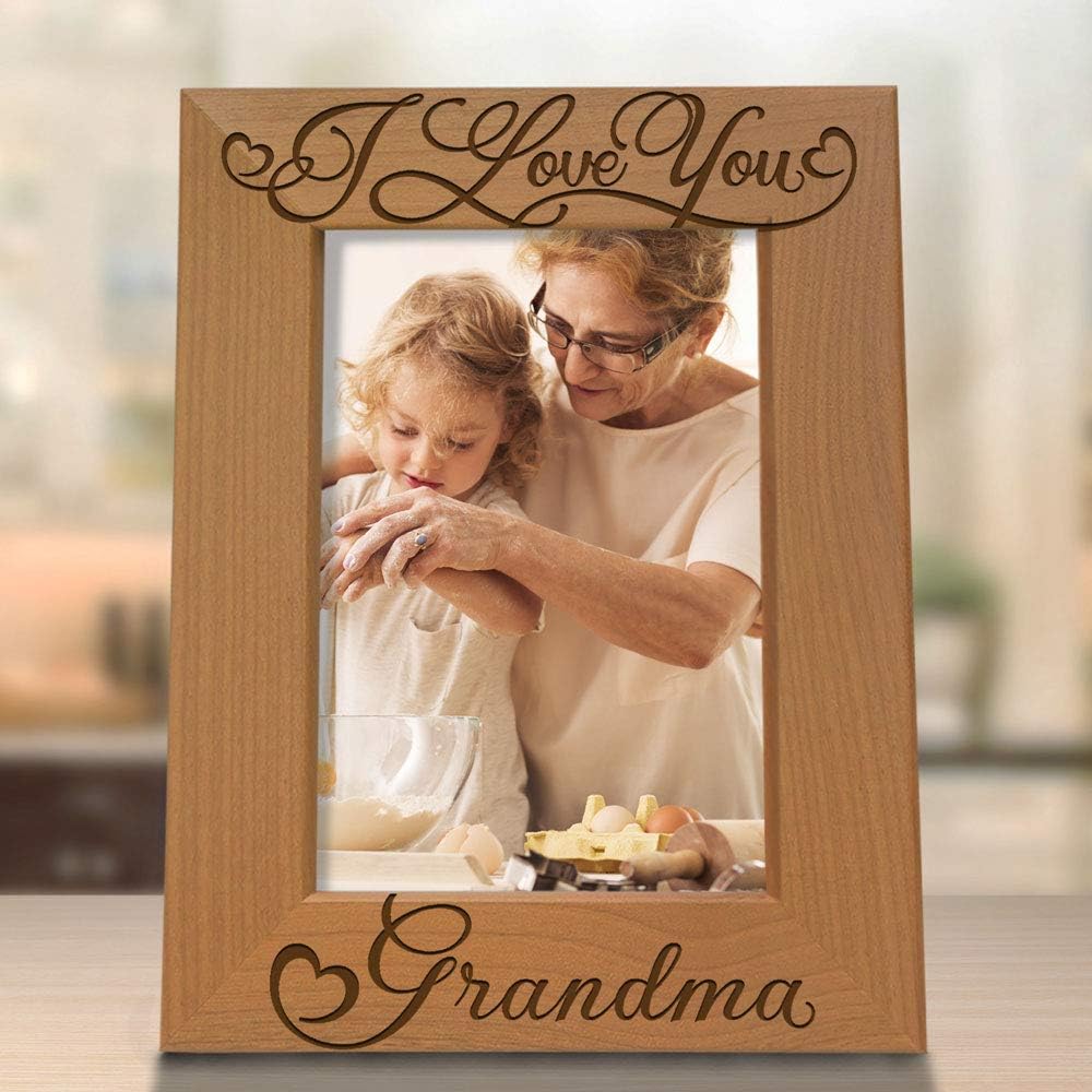 KATE POSH I Love You Grandma, Grandparent's Day, Best Grandma Ever, Grandma & Me, Engraved Natural Wood Picture Frame from Granddaughter, Grandson (5x7 Vertical)