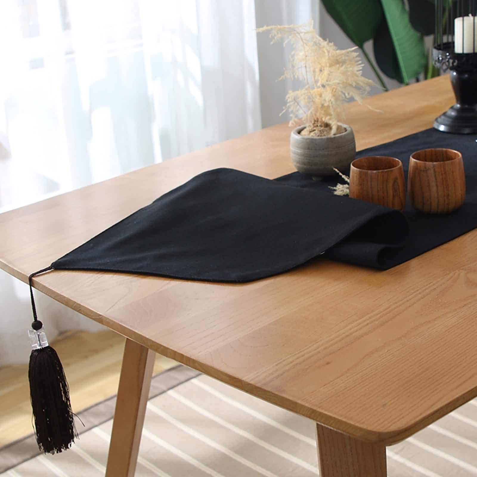 Farmhouse bieżnik na stolik kawowy, czarny bieżnik na stół 244 33,2 cm prosty elegancki frędzle bawełna jadalnia nowoczesna kuchnia salon dekoracja