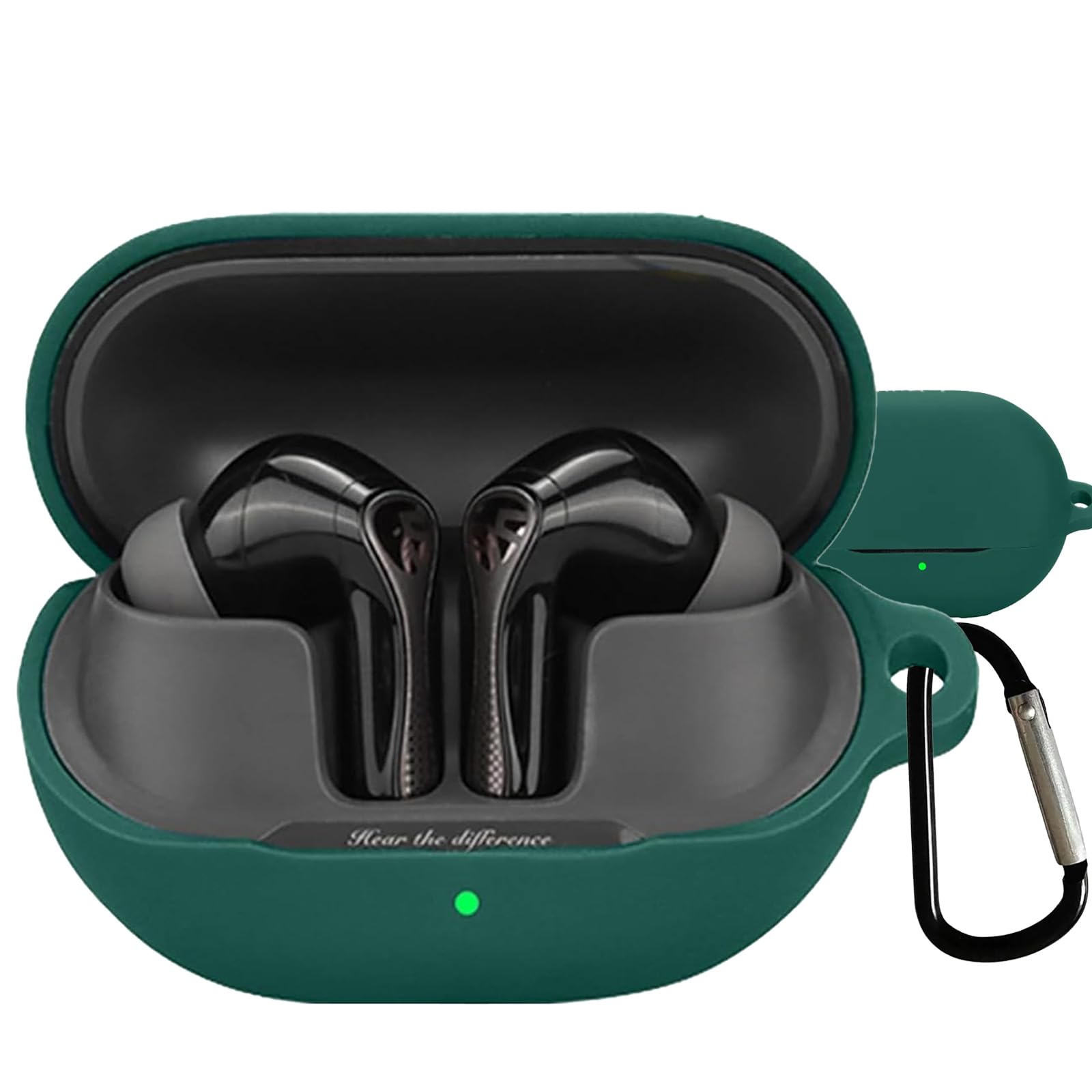 BOOLINN SOUNDPEATS AIR5 PRO ケース 対応 soundpeats air5 pro 液状シリコン ケース キズ防止 耐衝撃 装着充電可能 防水 防塵 紛失防止 カラビナ付き (グリーン)