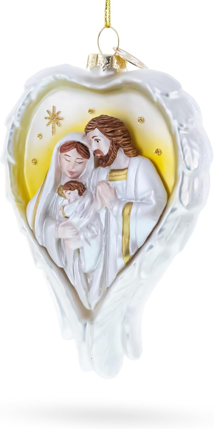 Holy Family Heart Blown Glass Christmas Ornament - Image 2