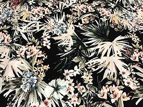 Jungle Leaves Printed Fabric, Dress Fabrics, Blouse Fabrics, Cream Fabrics, Fabrics by the Metre, 1 m x 150 cm, Textile Pertex