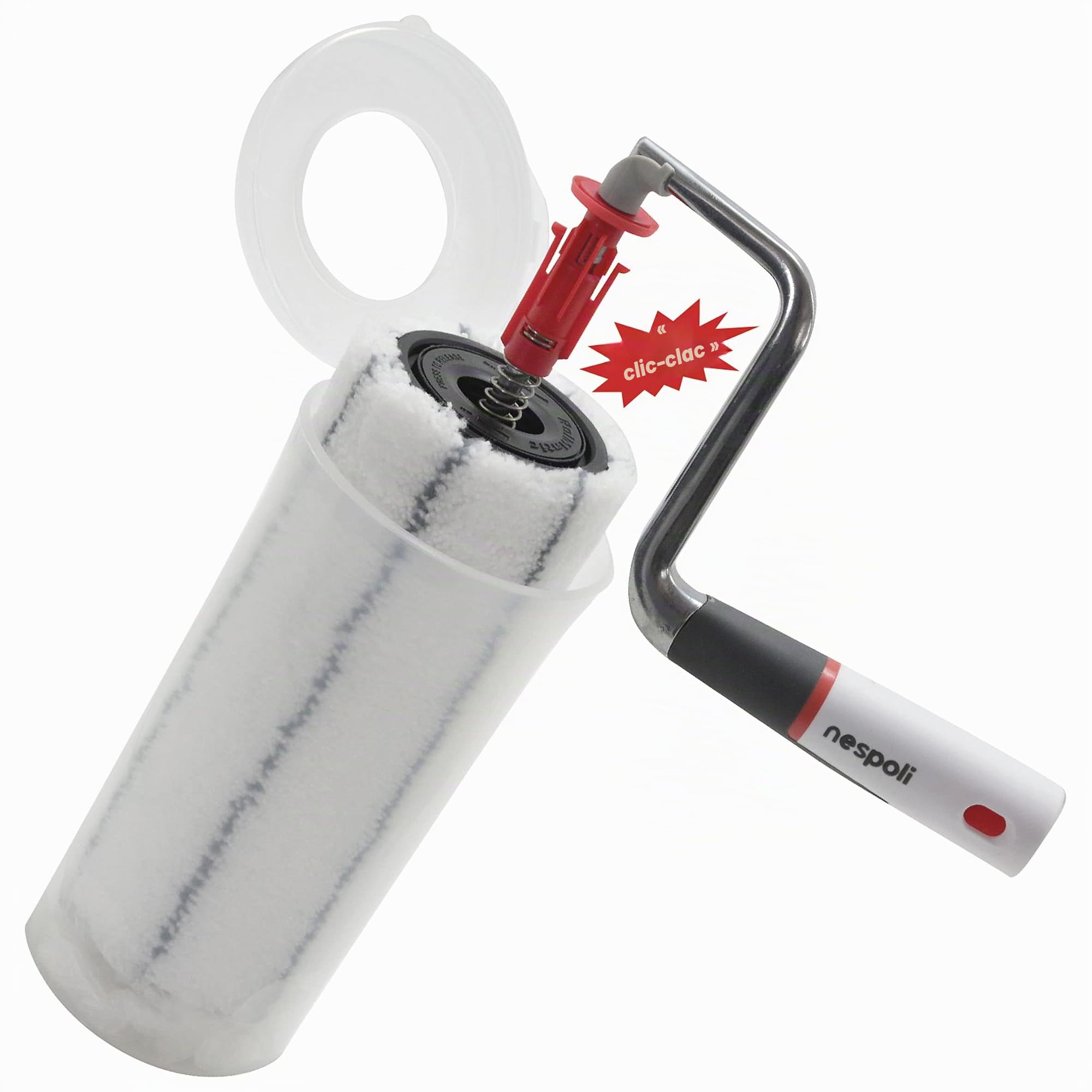 Nespoli NonStopMatic Système de Rouleau de Peinture 21 cm avec réservoir de Peinture intégré et mécanisme de déverrouillage Automatique Blanc/Gris