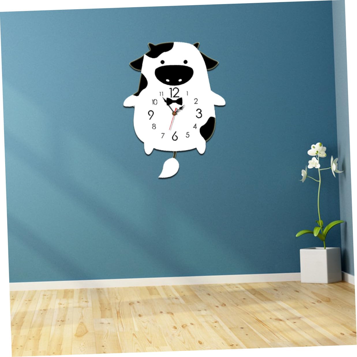 DOITOOL Orologio da Parete a Forma di Mucca Cartone in Acrilico Silenzioso | Campanaccio Mucca per Decorazioni da Parete, senza Pile, Display Tridimensionale Singolo Lato