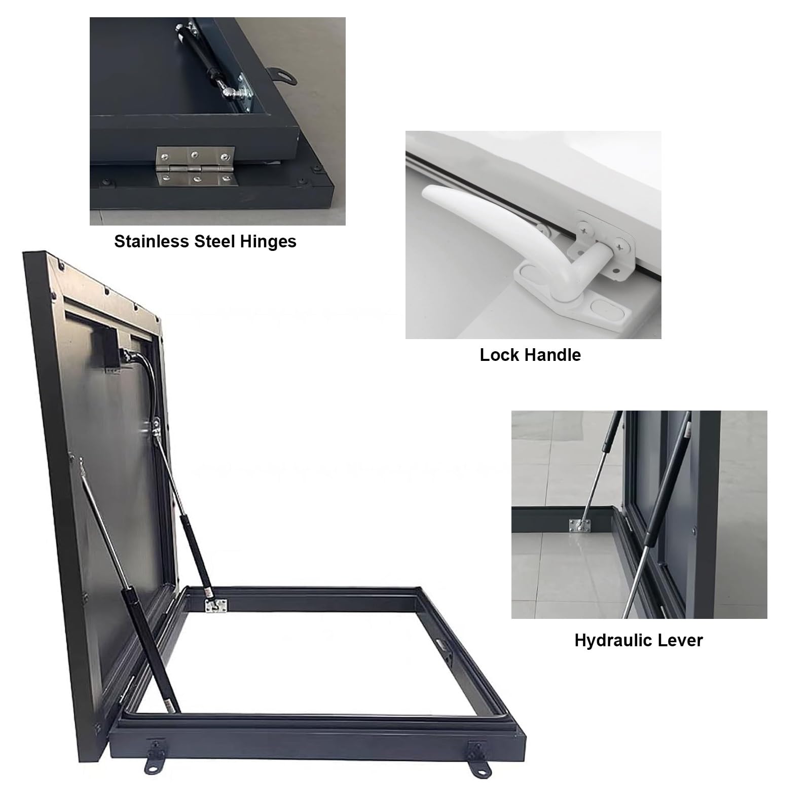 Dachluke Aus Aluminiummetall, Dach-Zugangsluke mit Schlossgriff, Quadratische Dachzugangsluke, Stahl-Sicherheitstür für Notausstieg, Brunnendeckel, Kellerabdeckung(Black,85x85cm/34x34in)