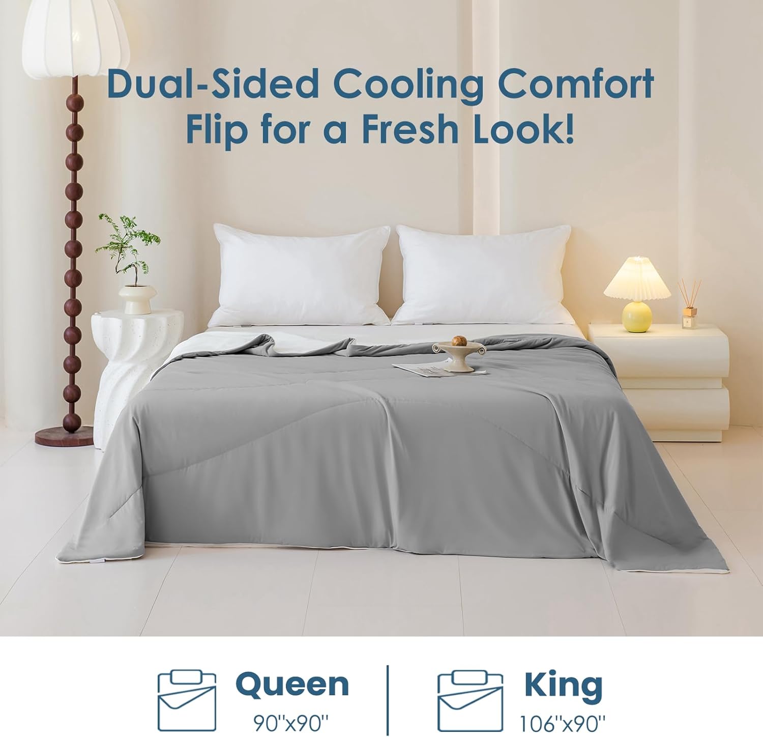 Style Quarters Cooling Comforter for Hot Sleepers and Night Sweats Queen Size, Double Sides Lightweight Breathable Summer Comforter Reversible Cool Blanket, Grey&White 90"x90" - Image 5