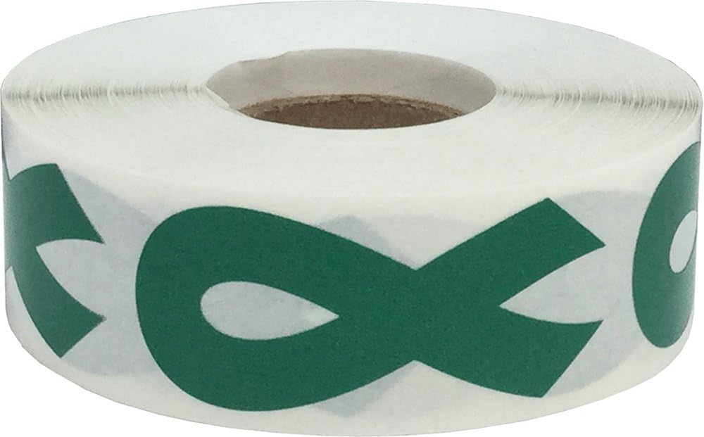 Green Awareness Ribbon Stickers 2 Inch 500 Total Adhesive Labels
