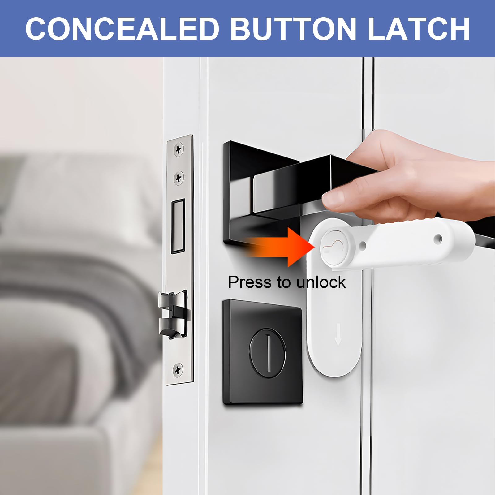 Verrou de Levier de Porte à L'Épreuve des Enfants Petproof, Serrure de Poignée de Sécurité pour Bébé, Sans Outils ni Perçage, Blanc