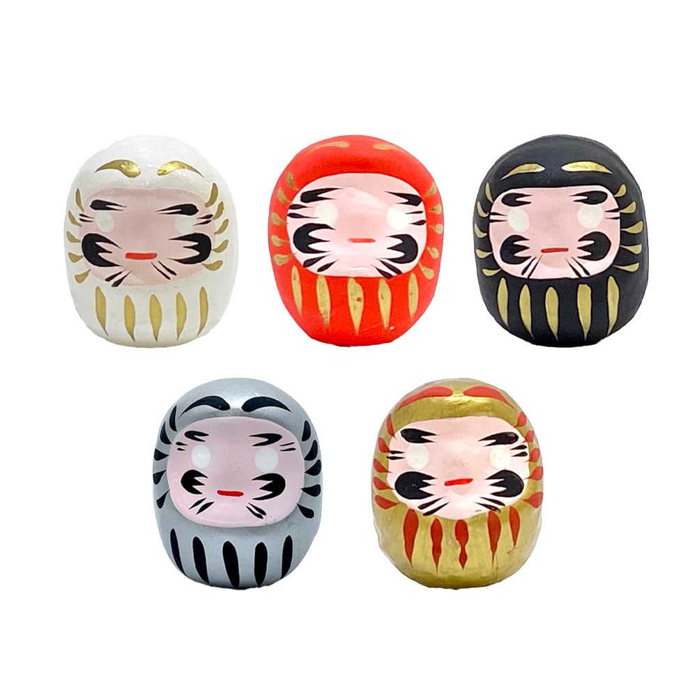 Mini Takasaki Daruma Set of 5 Colors 1.8in Japanese Folk Art Good Luck Charm