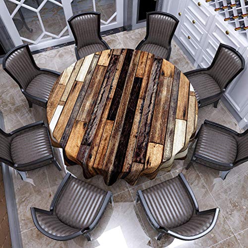 Zxawt Antique Wooden Round Tablecloth,Old Brown Hardwood Wooden Planks Western American Style Rustic Farmhouse Plank Grunge Lodge Garage Loft Natural Rural Graphic Artsy Vintage Home Décor 70” Inch #TOP20