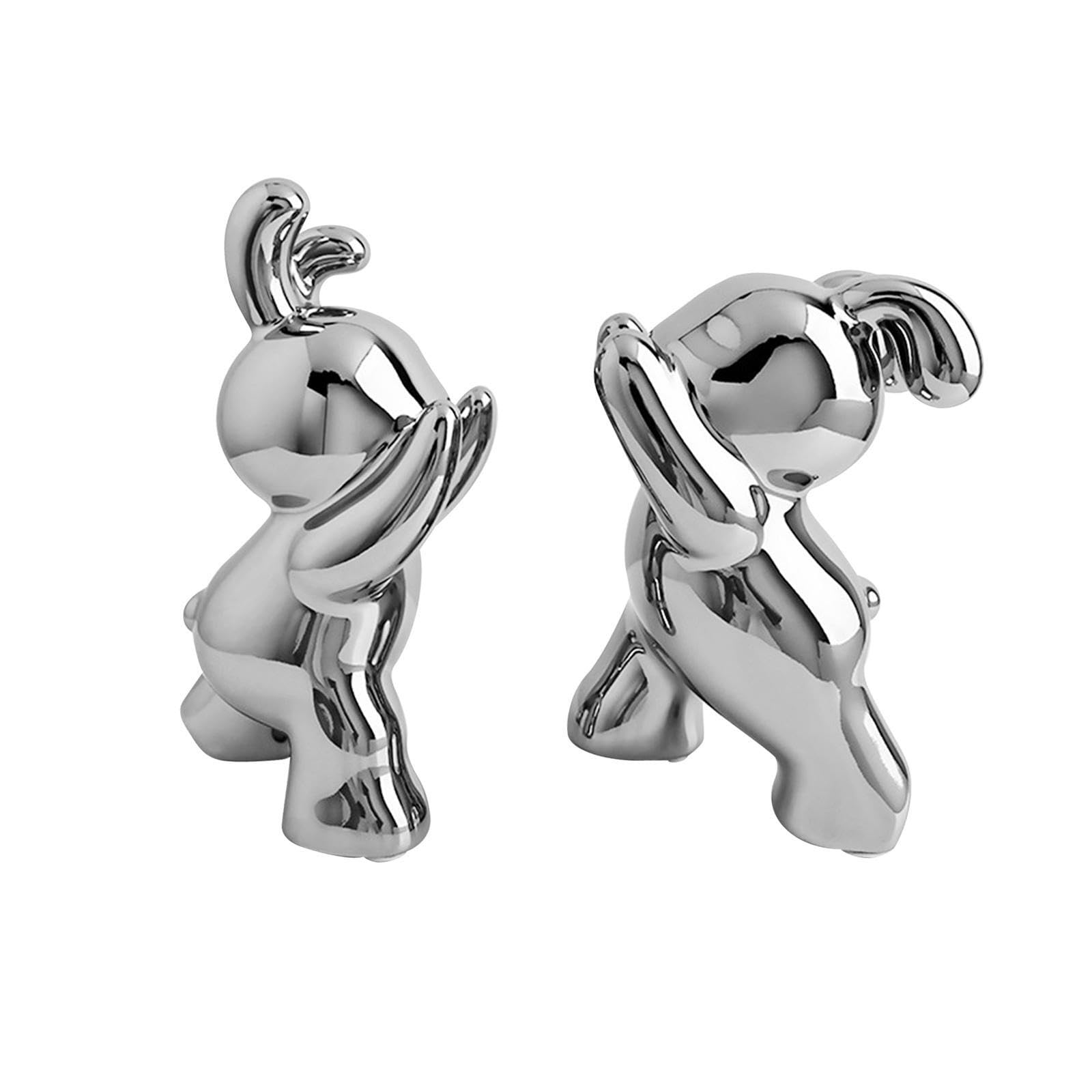 TWISAXC Lovely Decorative Bookends Rabbit Statues Charming Aesthetic While Providing Solid Support For Heavy Books On Shelves Ceramic Animal Figurines Book Ends To Hold Books, Silver