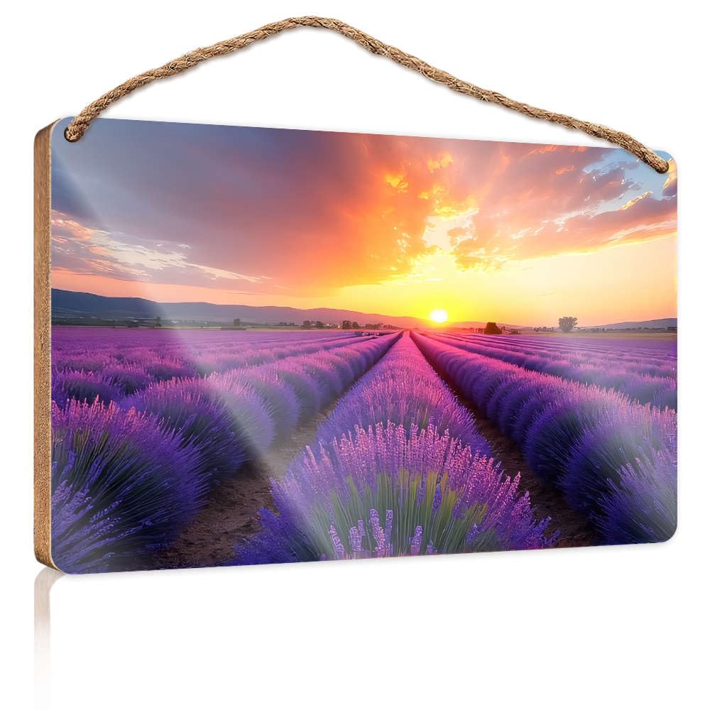 Fun Signs For Home Decor Sunset Over Lavender Fields. Farmhouse Signs Desk Accessories For Men(23X35CM)