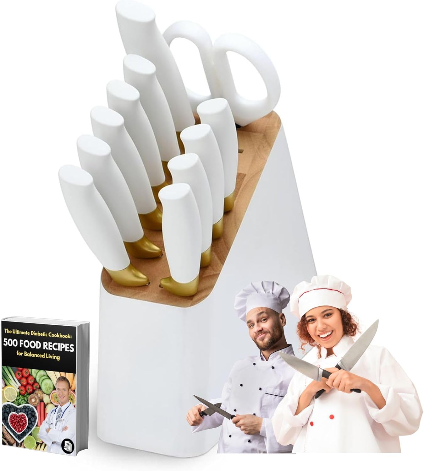 12-Piece Stainless Steel Knife Block Set with Soft-Grip Ergonomic Handles - High Carbon Steel Blades, Stick-Resistant Coating, Kitchen Knife Set with Chef Knife, Steak Knives, Shears and Block