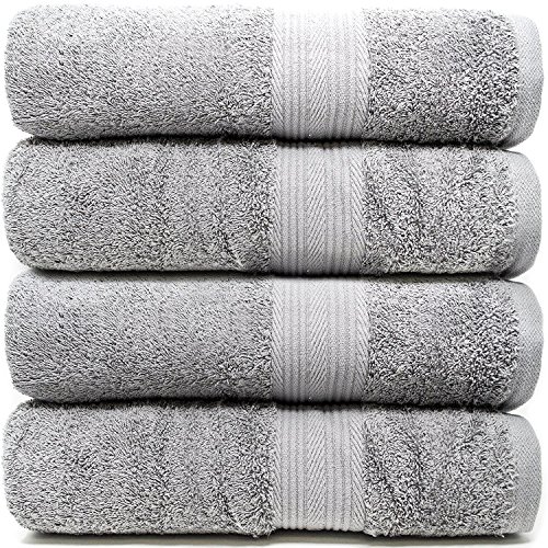 Zeppoli 4Pack Bath Towels Set (27" x 54") 100 Cotton Grey Towels