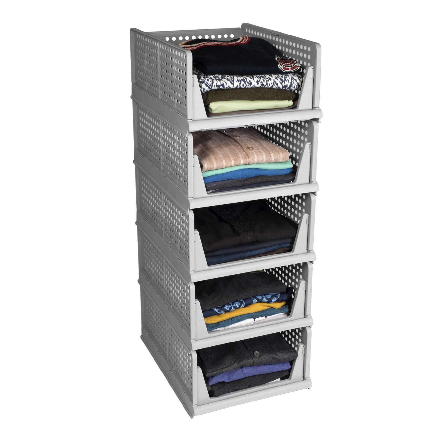 HomeStrap Set of 5, Stack it Up | Large Cloth Stacker | Foldable Shirt Storage Stacker for Wardrobe | Plastic Stackable Closet Organizer | Dark Grey (B0CV14XL55) Amazon Price History, Amazon Price Tracker
