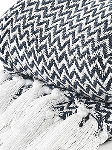 Image of SASHAA WORLD Chevron Throw Blanket Handwoven with Fringes | Throw for Living Room, Bed, XL Sofa & Chair | Navy Throw Blanket | 170x250 cm Pack of 1