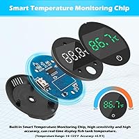 Vista 3 de Termómetro para acuario con pantalla LED digital recargable, termómetro para pecera, medición HD, temperatura precisa de acuario ± 0.9 °F, adecuado