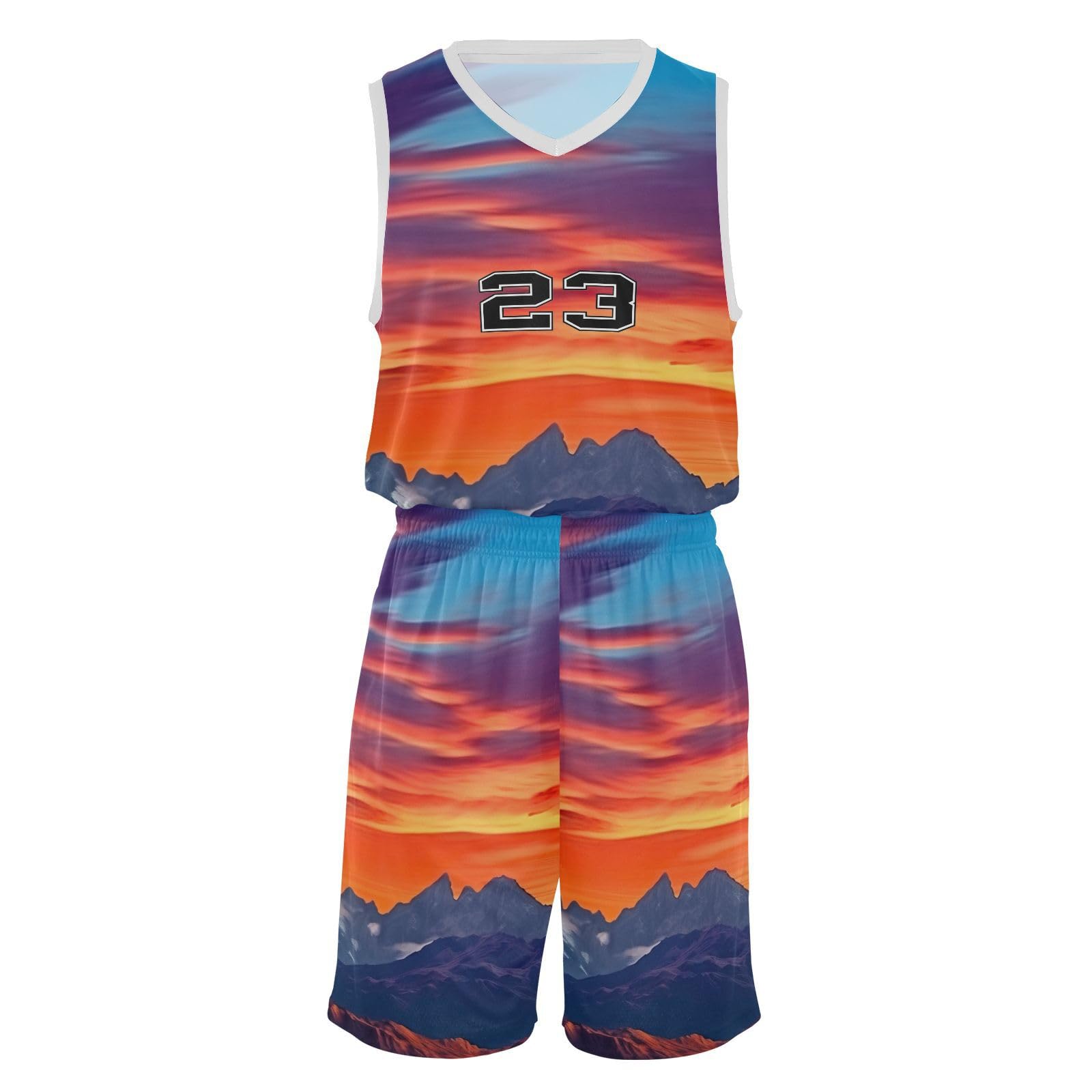 FLildon Sunset Mountain Peak Landscape Boys Basketball Jersey Set Tank Top Shorts Tracksuit Sport Training Suit for Kids, S