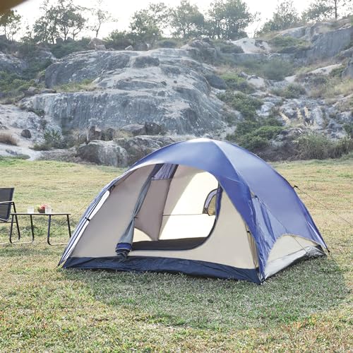 pro.tec Campingzelt Bergeijk Kuppelzelt Outdoorzelt Familienzelt wasserdicht & Winddicht leichtes Zelt mit Abnehmbarer Außenplane 213x213x130cm Blau/Beige