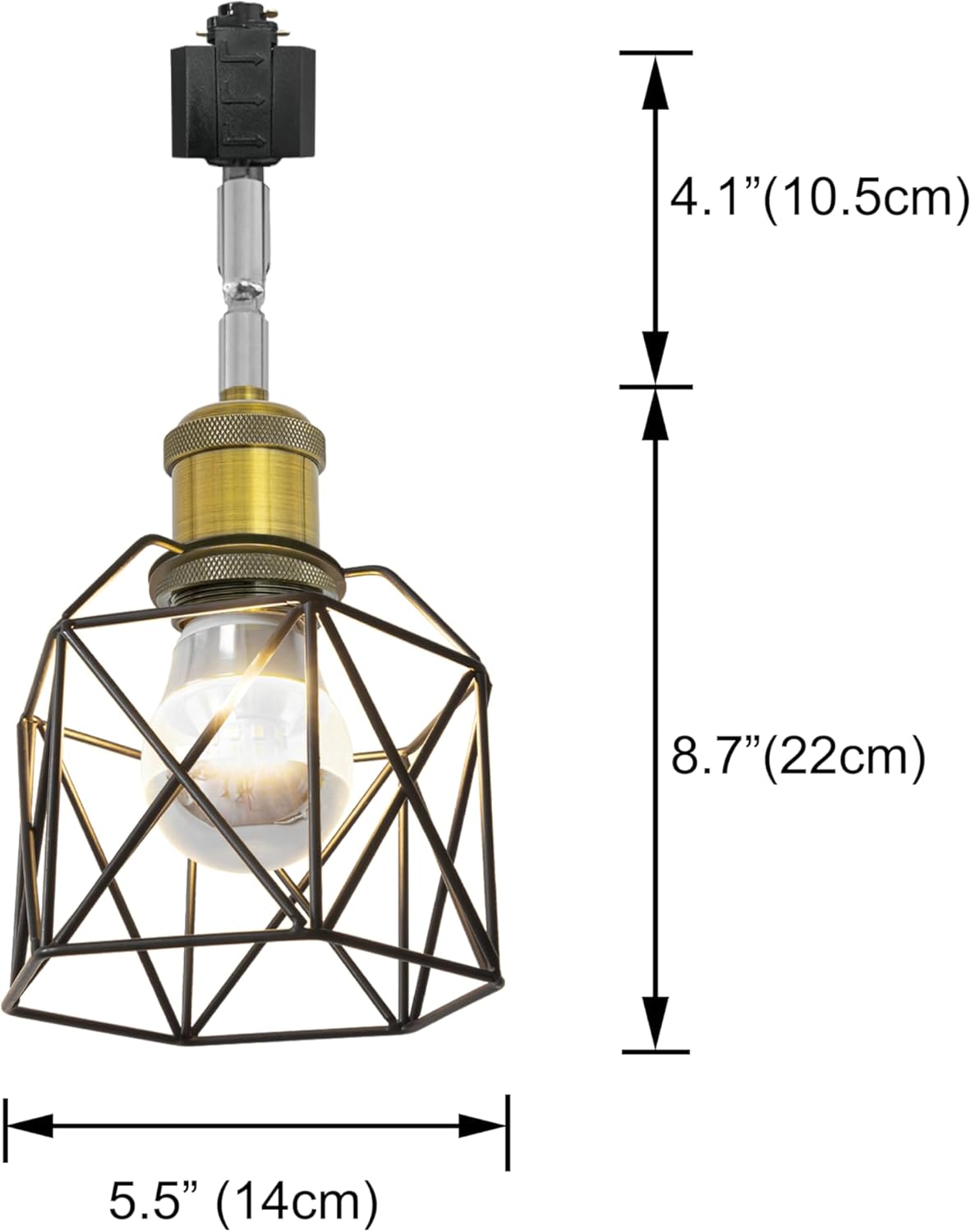 Kiven Vintage Wire Cage Track Lighting Heads, Anti Glare J Type Track Lighting Pendant, Industrial Black Metal Caged Track Rail Light Fixture, 3-Light