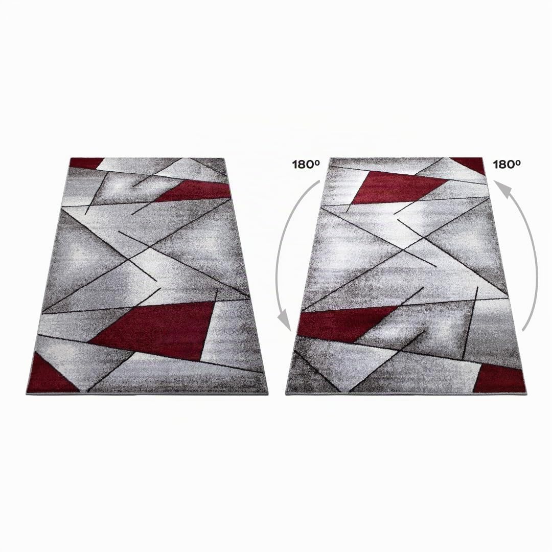 oKu-Tex Bettumrandung Set 3-teilig [67x340 cm | 2 mal 67x140 cm] Roter Bettvorleger, meliert - weicher Kurzflor pflegeleicht - Teppich Schlafzimmer - Modernes geometrisches Design - Deutsche Marke