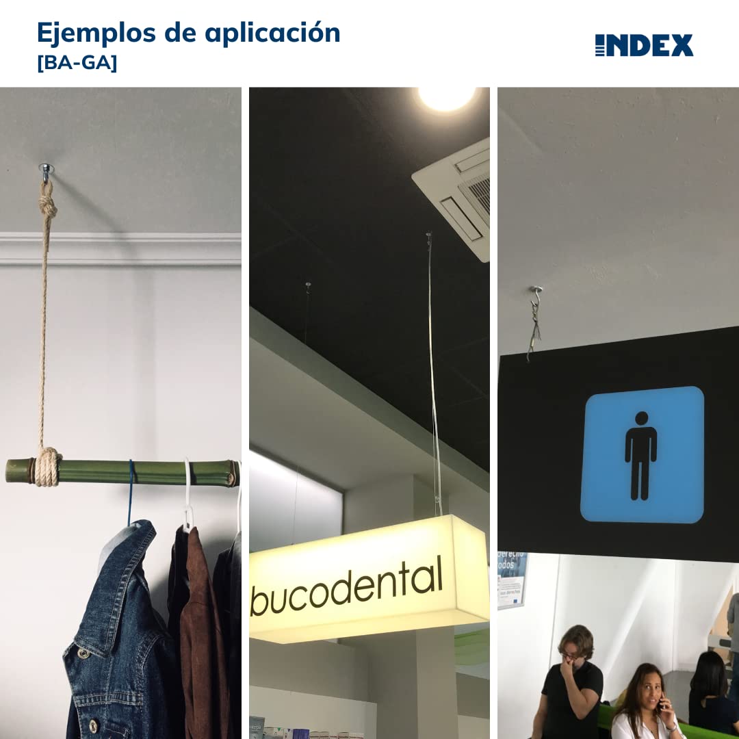 INDEX Fixing Systems BA-GA - Pack de 50 basculantes por gravedad para la fijación de elementos ligeros en falsos techos GRAVITEX, de gancho (recubrimiento cincado, M4, diámetro de 12 mm)