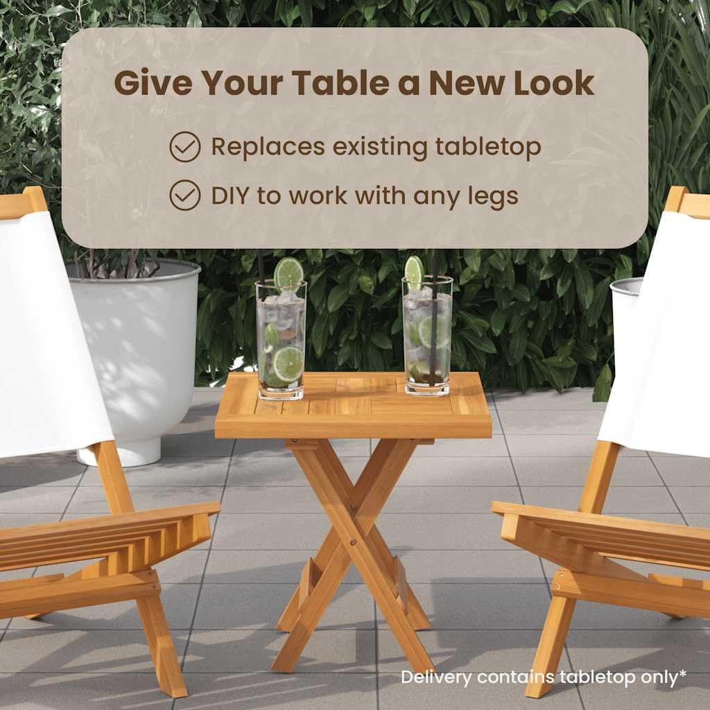 vidaXL Solid Wood Teak Square Table Top - Versatile Design with Smooth Finish and Easy Maintenance - Ideal for Home or Commercial Use, Assembly Required, 19.7"" x 19.7"" x 1"", 316156