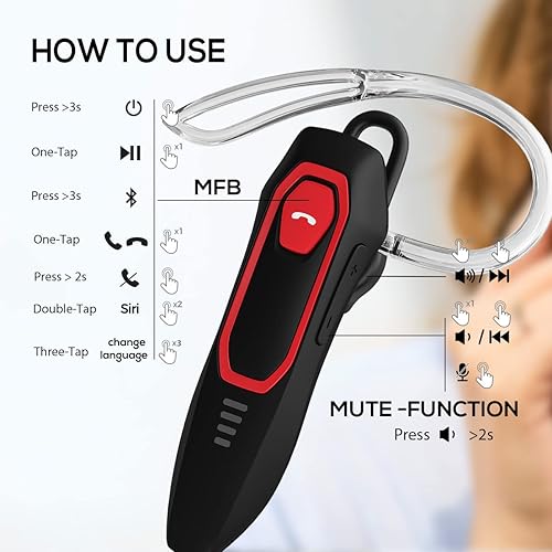 Miniatura 3 de Micool Auriculares Bluetooth para camionero, cancelación de ruido, tiempo de conversación de 30 horas, nombre de llamadas, auricular Bluetooth manos