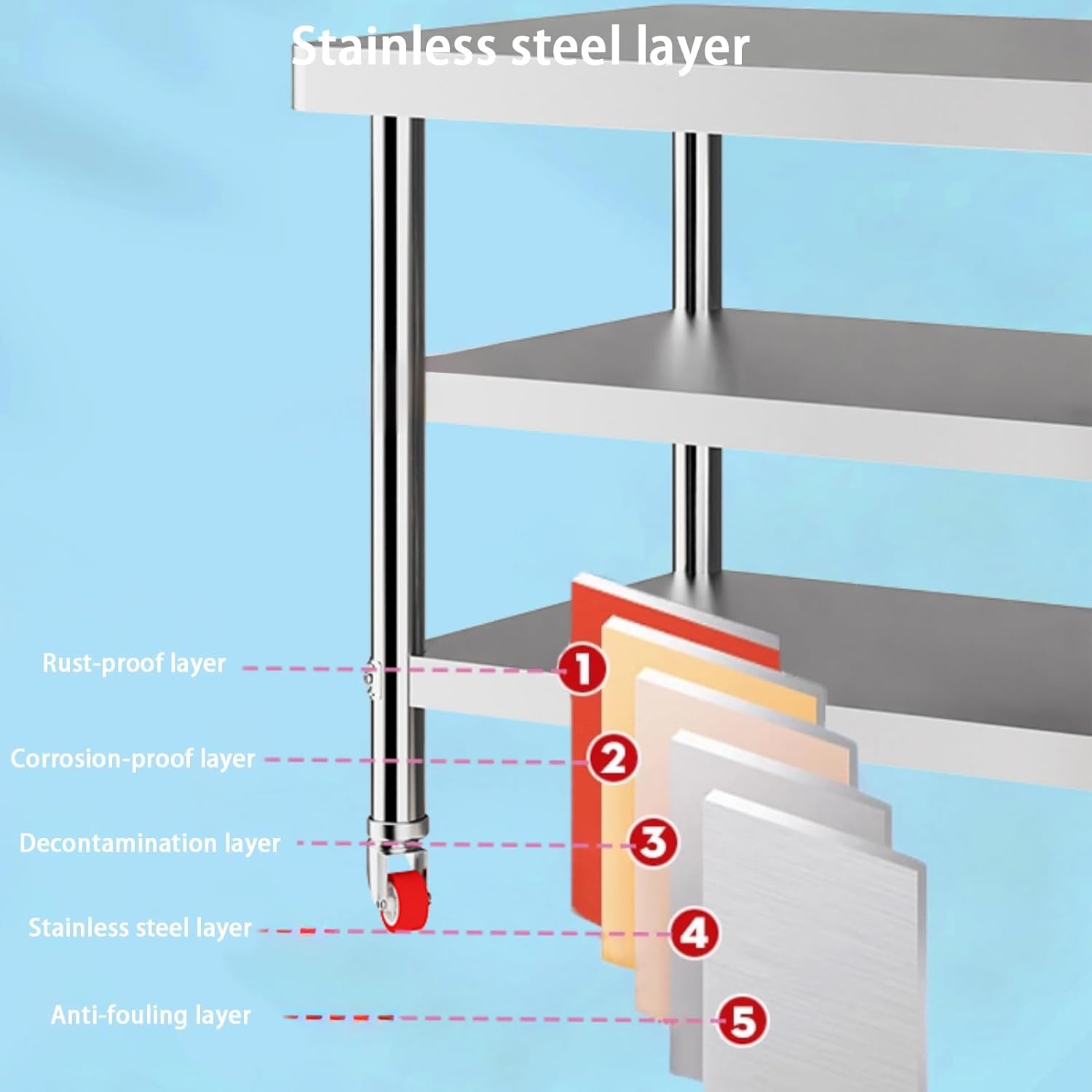 Stainless Steel Work Table, Commercial Stainless Steel Catering Table, Heavy Duty Prep Worktable with 4 Wheels, Cooking Chef Work Bench for Restaurant(2layer,70x60x80cm)