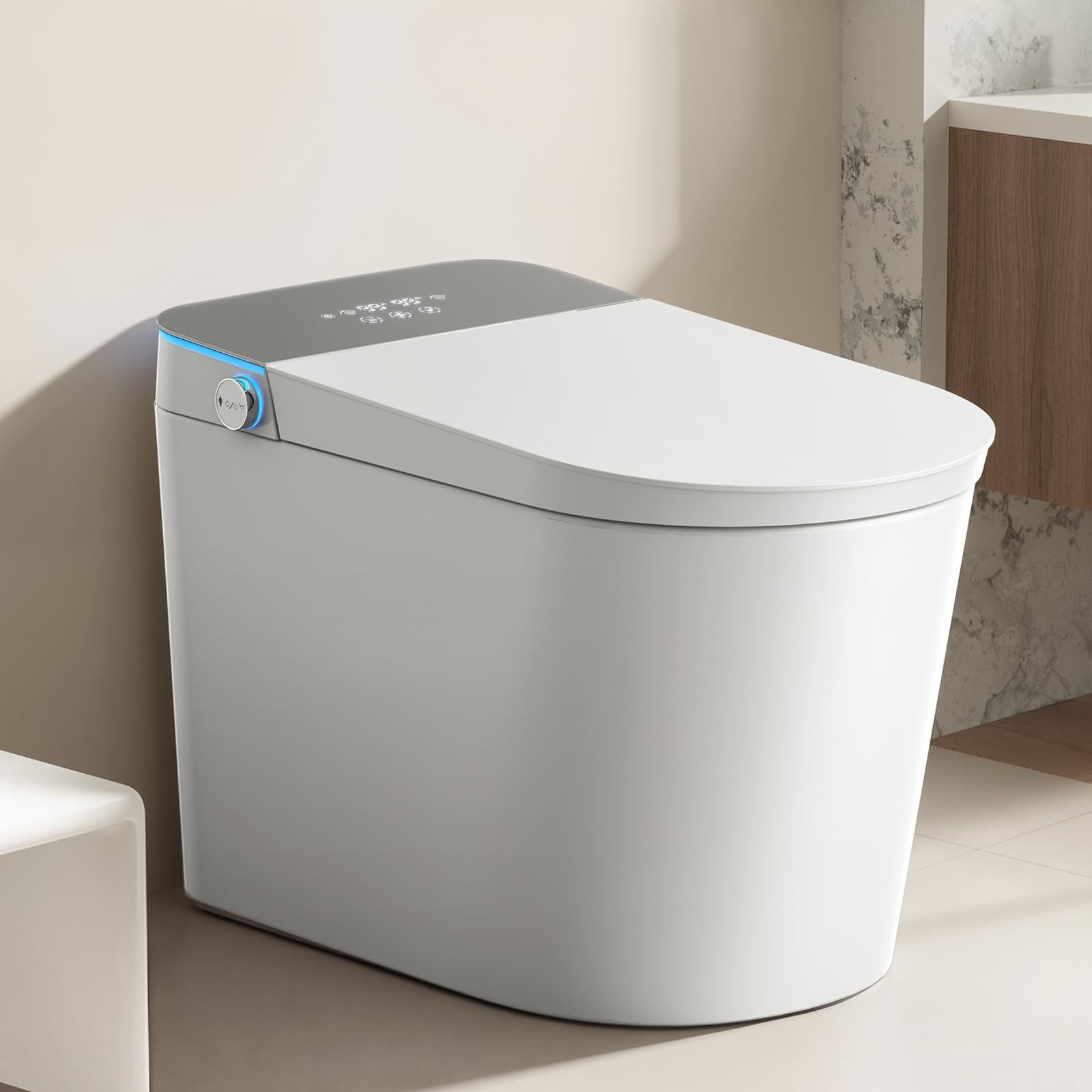 Photo 1 of (untested, for part) Smart Toilet with Bidet Built-in: Super Gentle Wash Bidet Toilet with Dryer, Dual Flush One Piece Toilet with Child Mode, Foam Shield, Heated Seat, Foot Sensor, UV-C Night Light, Auto Lid/Seat, Grey