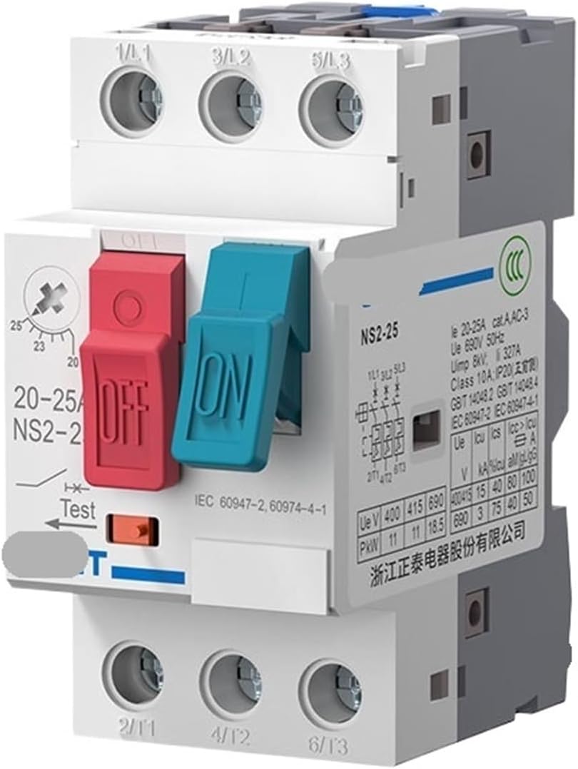 Motor Protection Circuit Breaker NS2-25 Motor Starter Three-Phase Motor Overload Short Circuit Protection(NS2-254-6.3A)