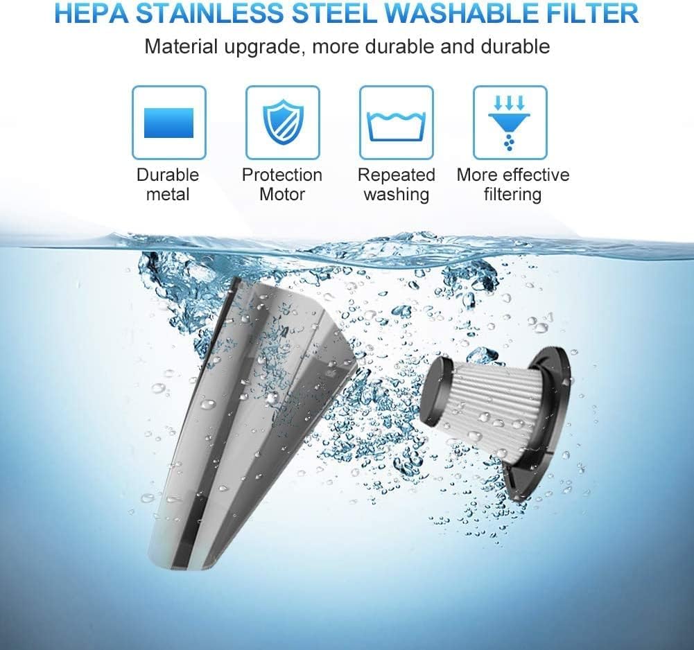 RIKIN Aspirador de Mano Partes de Aspirador de Coche 8500PA 120W portátil Potente inalámbrico Coche Aspirador con luz LED con Filtro HEPA de Acero Inoxidable