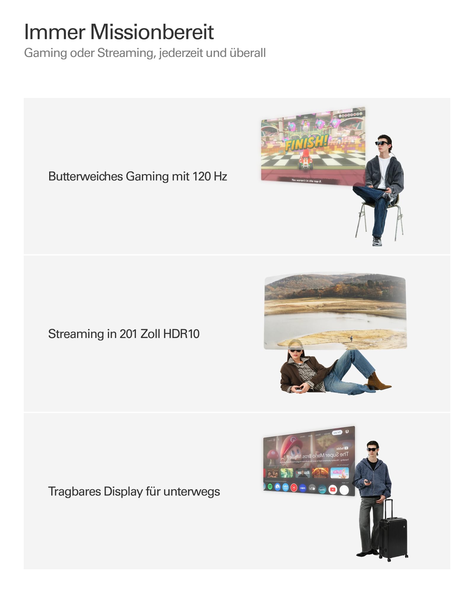 RayNeo Air 4 Pro AR/XR-Brille, HDR10-Display, Vision 4000 Chip, 201 Zoll Virtuelles Kino, 3D-Filme & Gaming Brillen für iPhone 17,16,15/Android/Switch 2/Mac/Steam Deck/PS4/5
