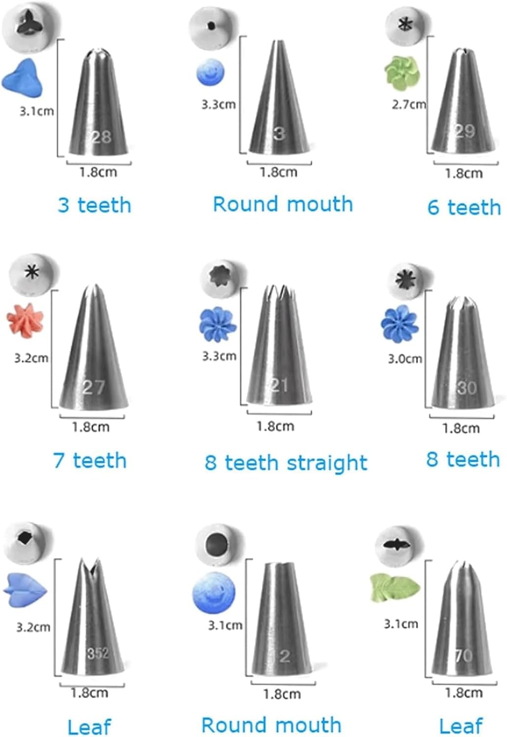 Piping Tips 9pcs Pastry Nozzles Stainless Steel Icing Tips Russian Tips Heavy-Duty Decorating Tips Piping Kit Icing Nozzles Tips(Small)