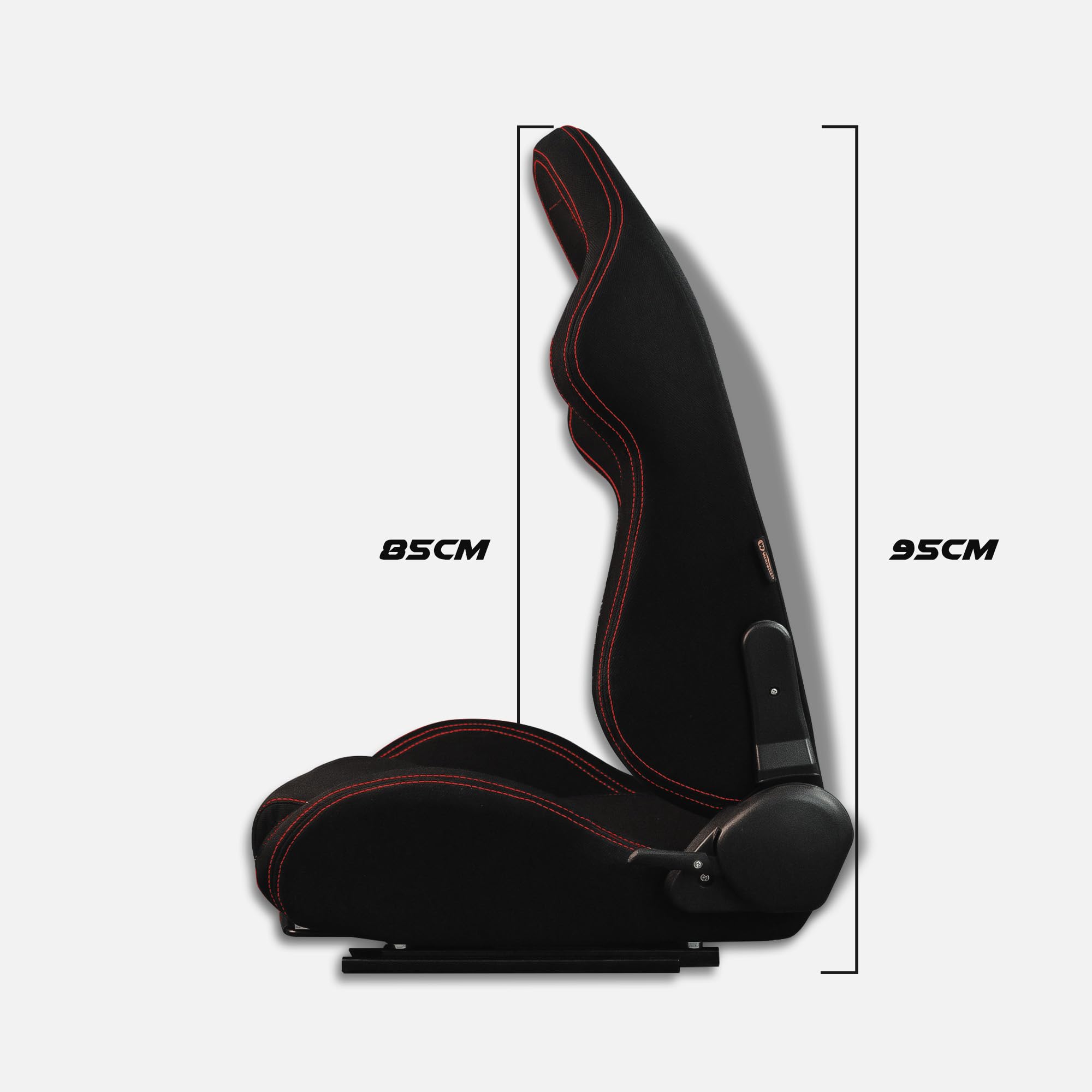 MODAUTO Asiento Deportivo Coche,Semibaquet Ajustable,de Tela,Adaptable para Coches,Ríeles incluidos,Conductor y Pasajero, para Coche y Simulador de Conducción,Modelo M-N190L,Negro Logo