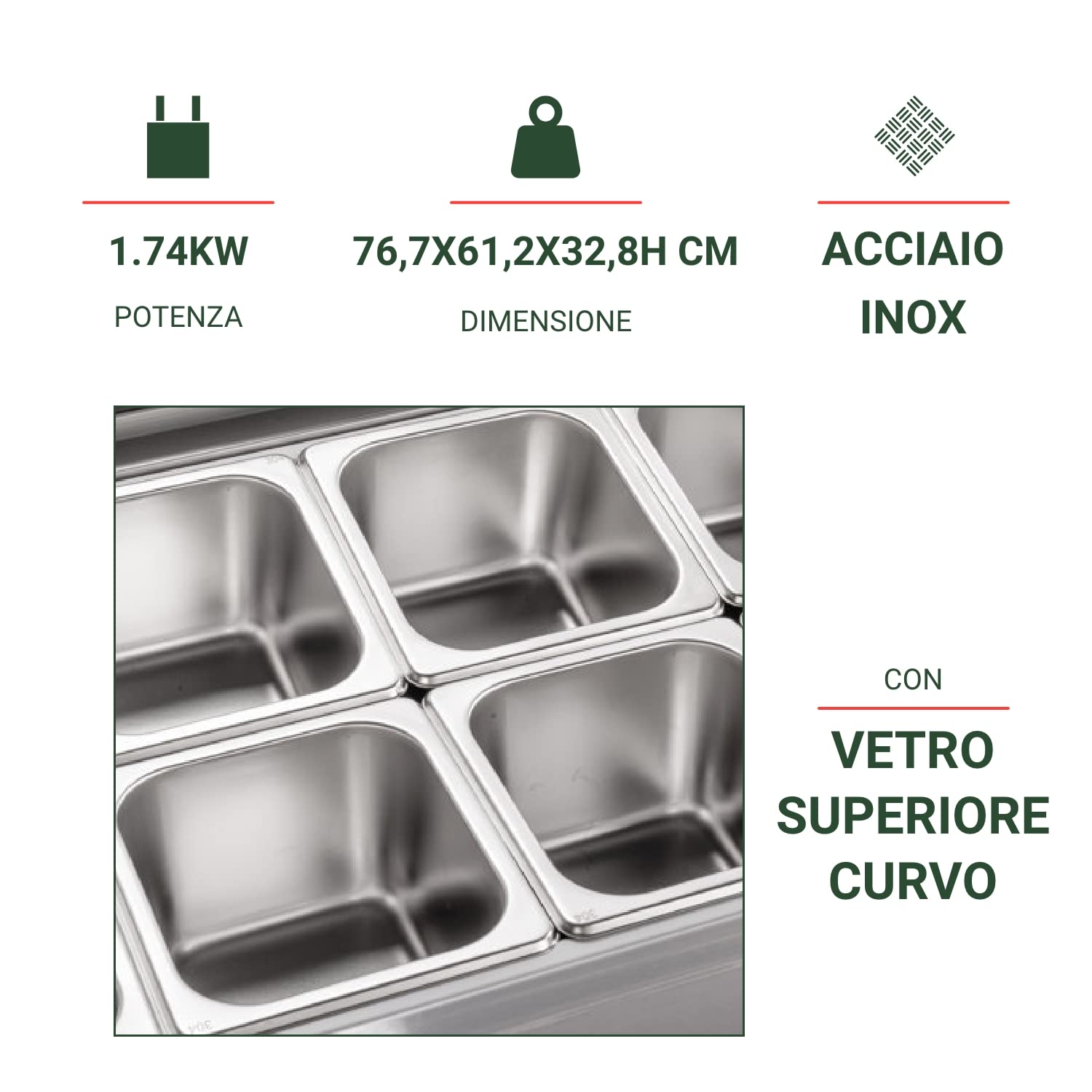 RISTOATTREZZATURE - Espositore refrigerato da banco 76,7x61,2x32,8h cm 8 gn 1/6 +2 +12°C
