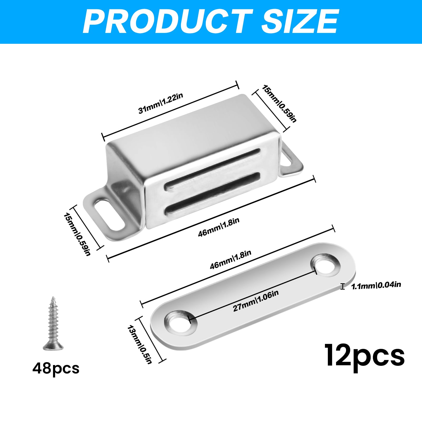 12 PZ Chiusure magnetiche, Magneti per porte resistenti, Magneti per porte per ante di armadio, Chiusura magnetica per porta dell'armadio, Magneti per ante di armadio per cassetti, porta balcone