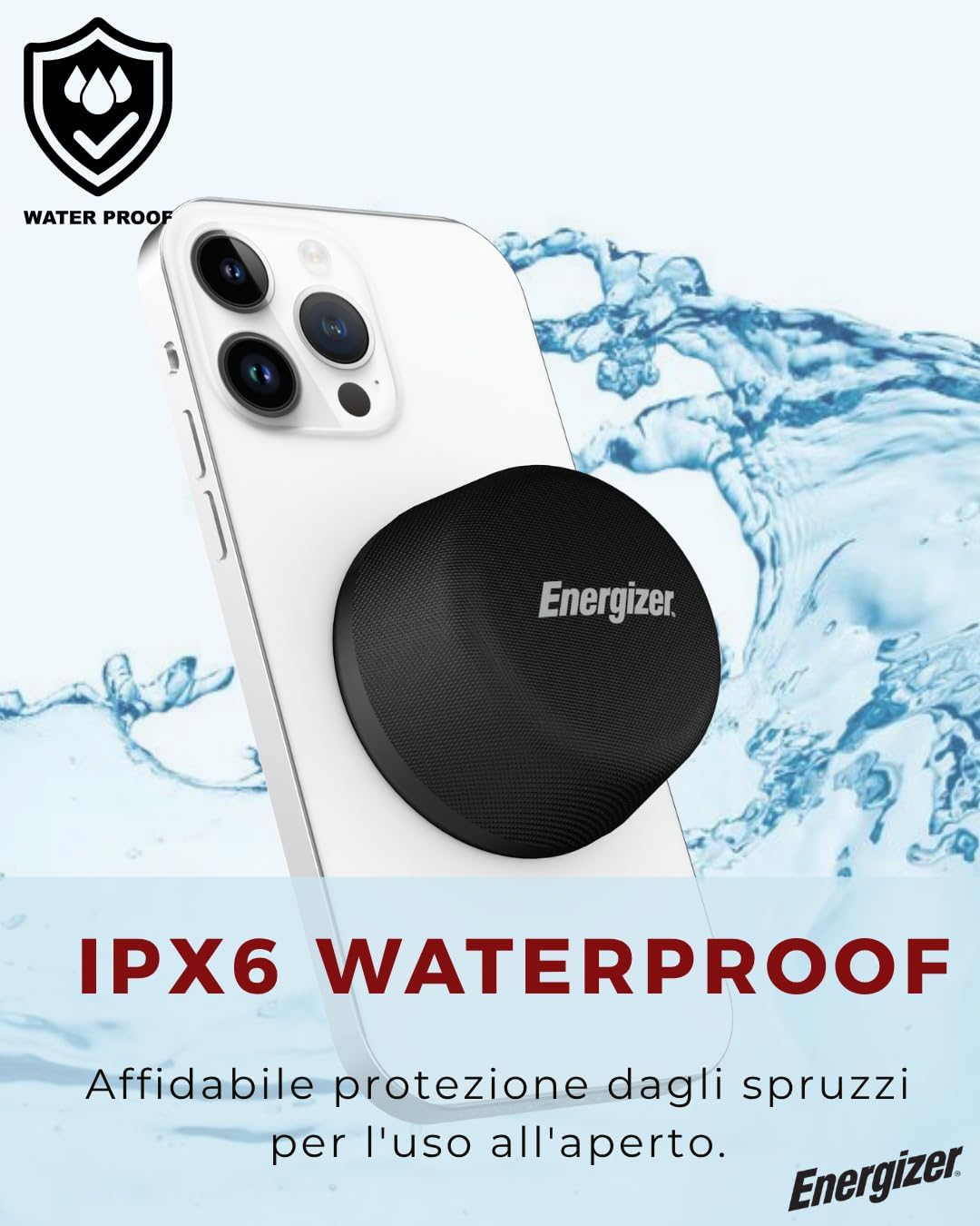 Energizer Magnetic Mini Bluetooth Speaker with Bypass Wireless Charger, 5W Powerful Sound, IPX6 Waterproof, TWS Stereo Pairing, Built-in Microphone, Compact Design for Outdoor and Indoor Use_BTS055 - Image 8