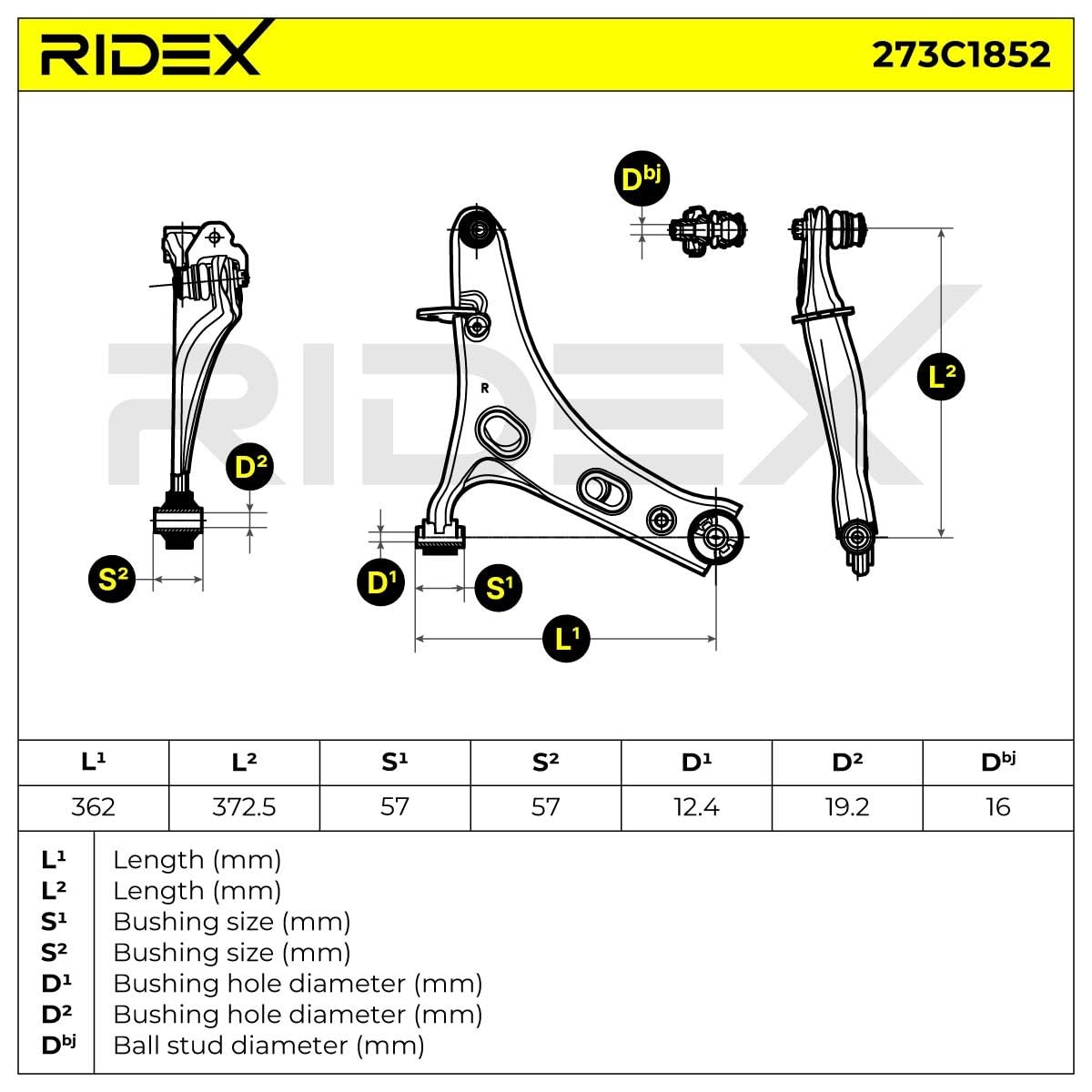 RIDEX 273C1852 Braccio oscillante sospensione ruota Anteriore Destra con snodo portante/di guida con cuscinetto in gomma Compatibilità con SUBARU FORESTER SJ